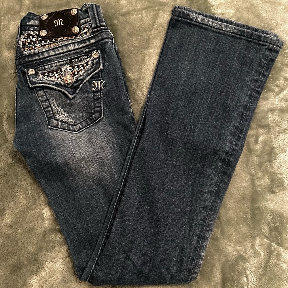 Miss Me Indigo Boot Cut Jeans with Metallic Details